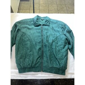 Vintage Fuda International Silk Bomber Jacket Sz L‎ Women's 1980s Emerald Green